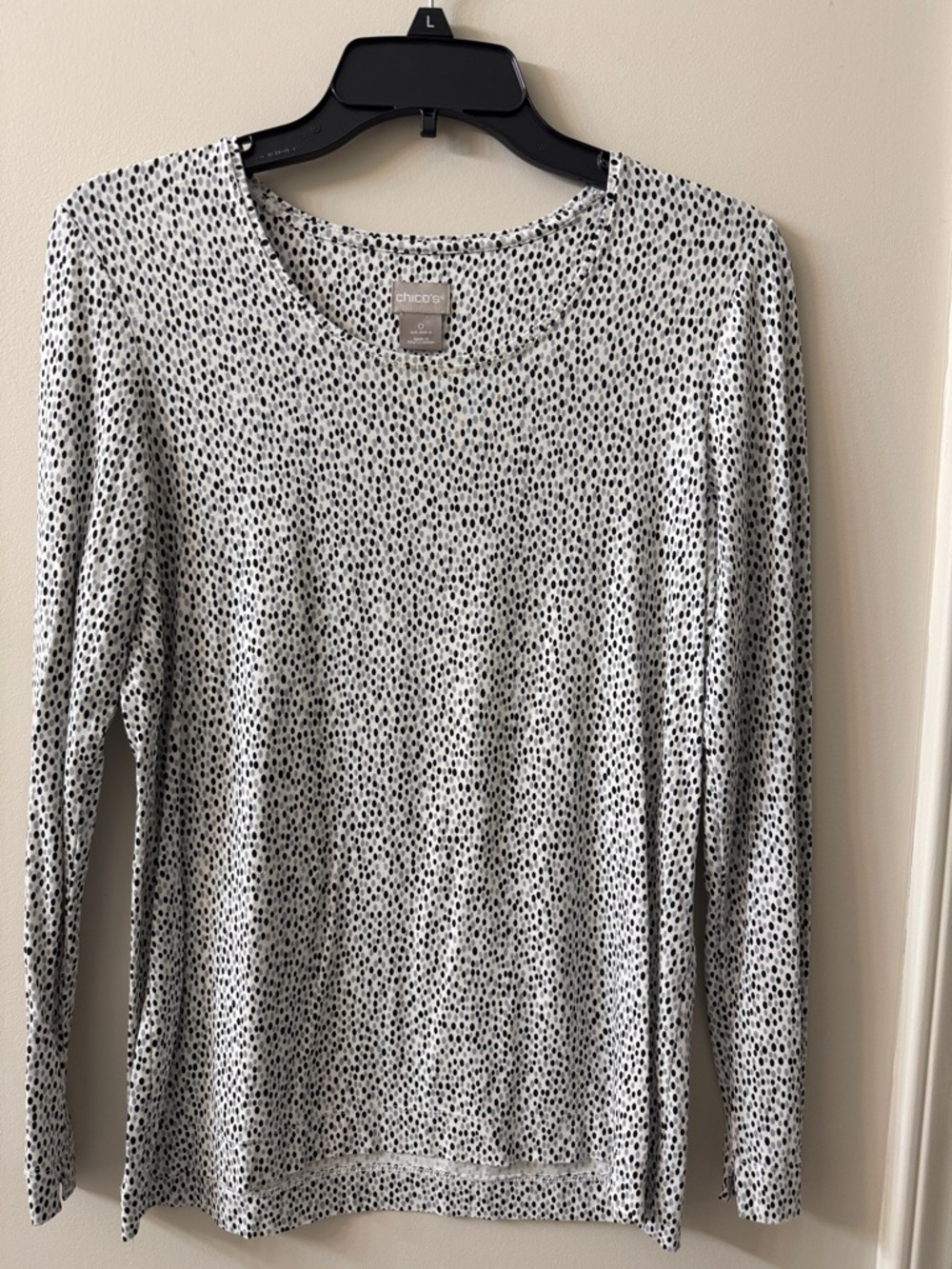 Chico's White Long Sleeve Tee with Black Dot Print